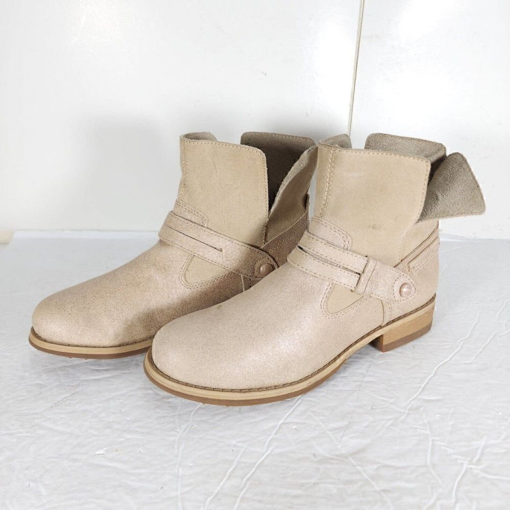 Caterpillar Women's Drew Beige Leather US7 Ankle Biker Moto Boots Booties